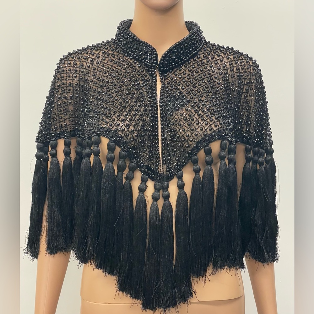 Black Beaded Fringe Cape - Picture 3 of 5